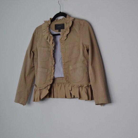 J Crew Ridge Khaki Ruffle & 4 Pockets Neutral Blazer Size 0 - Picture 7 of 9